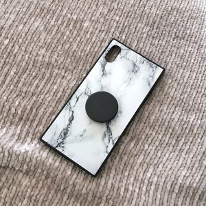 iPhone XS Max - Square Marble Case, Detachable Pop Socket